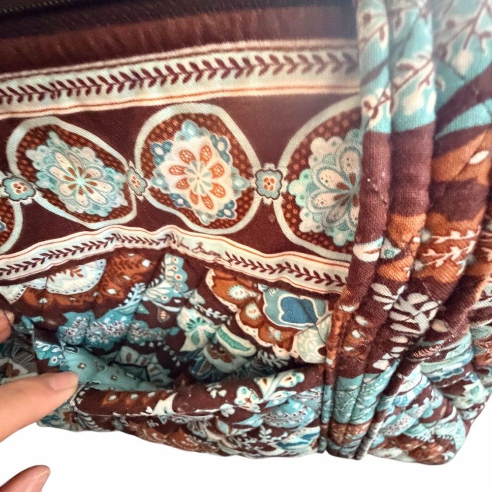 Vera Bradley Brown & Aqua Floral Quilted Shoulder Tote - Picture 3 of 9